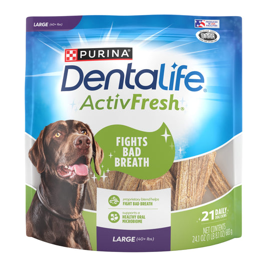 Purina  Activfresh Dog Treats, Chicken Dry Dental Chew for Large Dogs, 24.1 Oz Pouch (21 Pack)